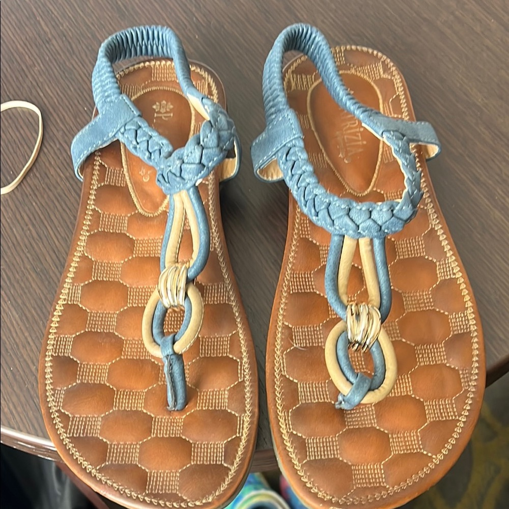 Blue and Tan Women's Sandals size 9